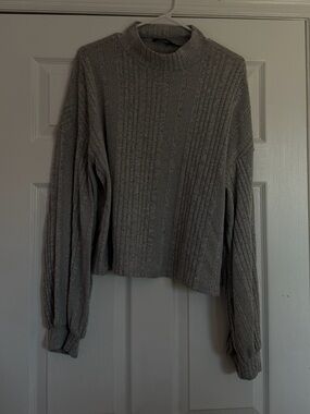SHEIN Grey Ribbed Mock Neck Sweater